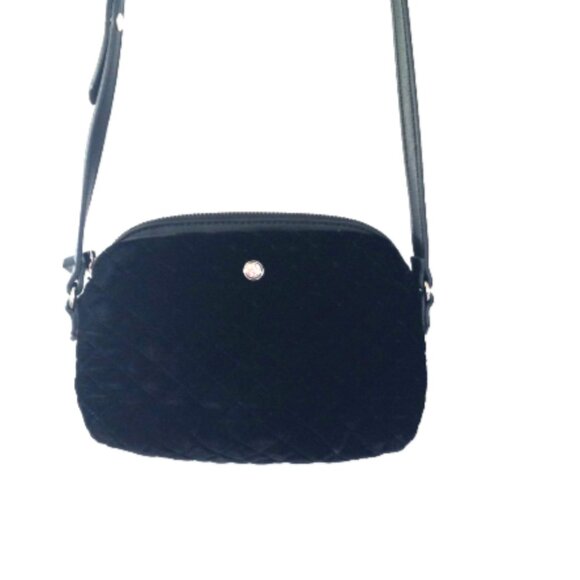 NINE WEST Black Velvet Quilted HANDBAG Small Crossbody Snap Adjustable Strap - Picture 8 of 10